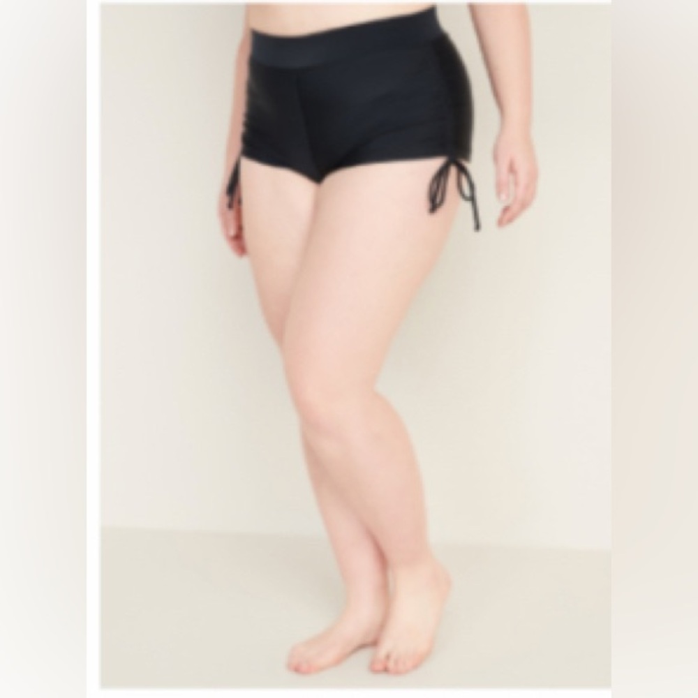 High-Waisted Secret-Slim Plus-Size Side-Tie Swim Shorts